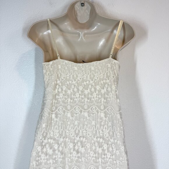 Zara Maxi Dress Lace Embroidery Cottagecore Croquette Prairie Ivory Medium - Picture 6 of 13